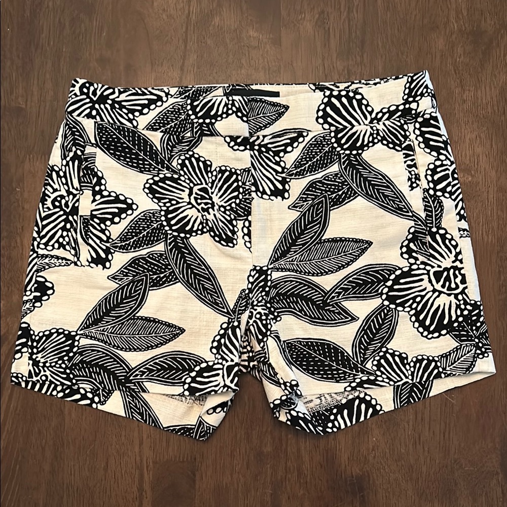 J. Crew Black and Off White Floral Women's Shorts